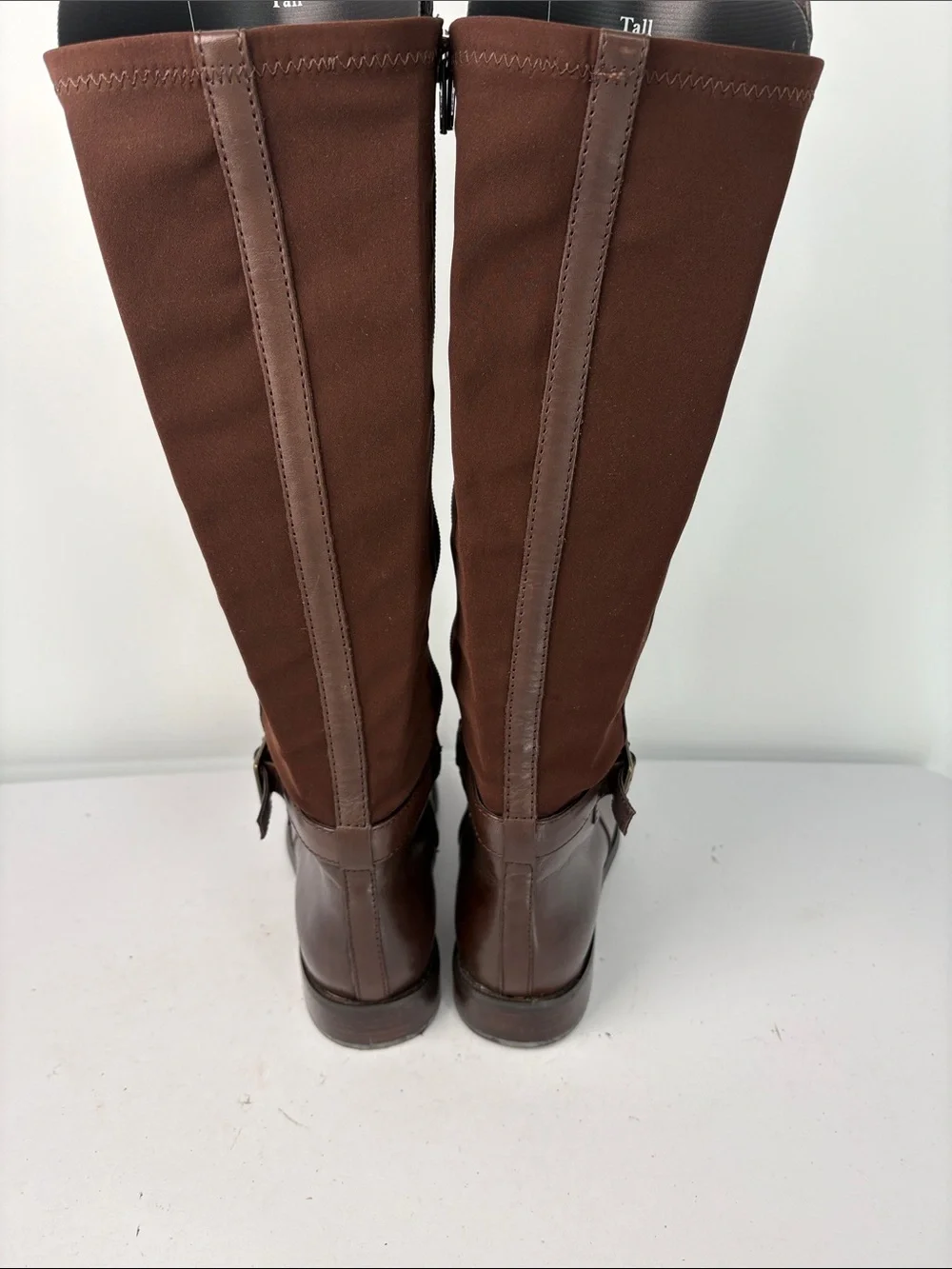 🧠 Anne Klein leather Brown to-the-Knee Riding Boots with back elastic panel